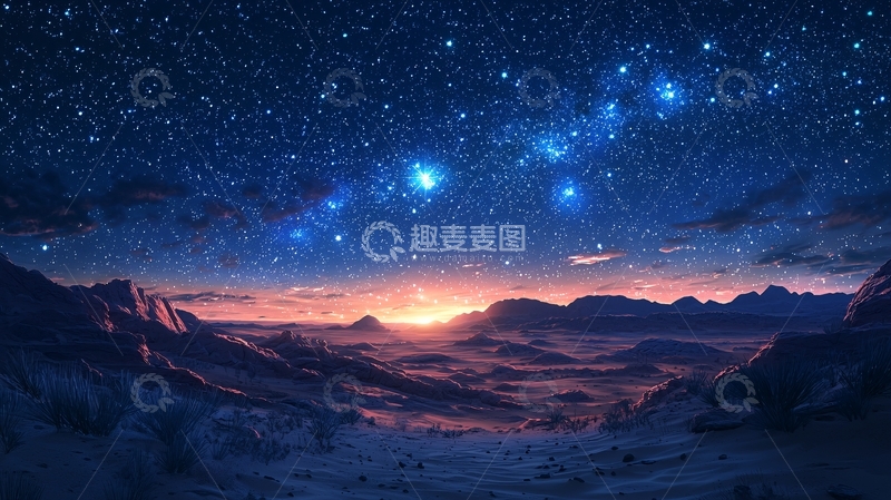 高清大图下载【趣麦麦图】星空下的山脉日出