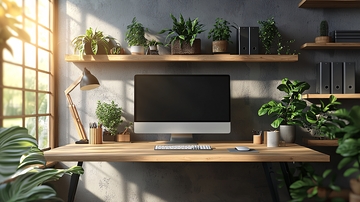 阳光洒落的现代化办公桌