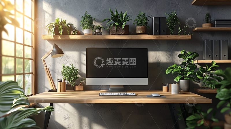 高清大图下载【趣麦麦图】阳光洒落的现代化办公桌