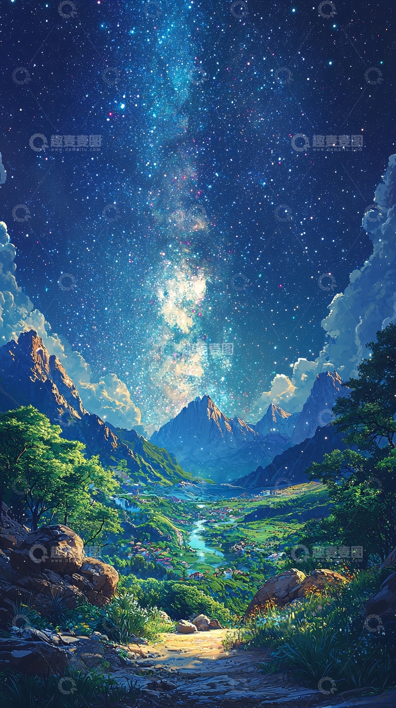 高清大图下载【趣麦麦图】繁星点点山谷夜景