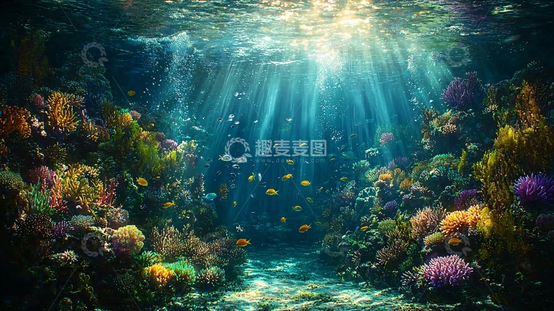 高清大图下载【趣麦麦图】阳光照射下的珊瑚礁