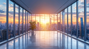 现代化都市高层写字楼日落