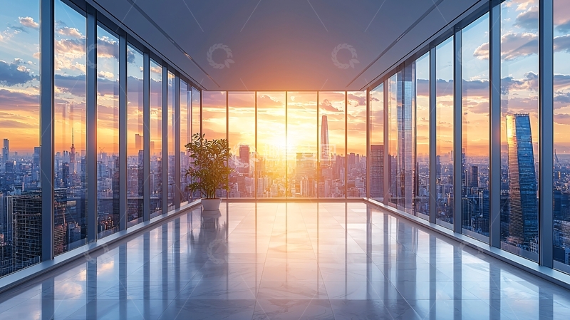 高清大图下载【趣麦麦图】现代化都市高层写字楼日落
