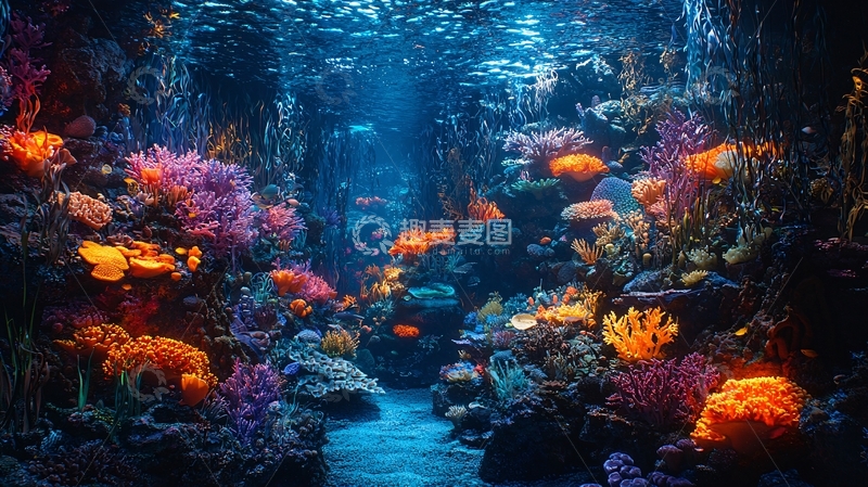 高清大图下载【趣麦麦图】深海珊瑚礁鱼群高清图