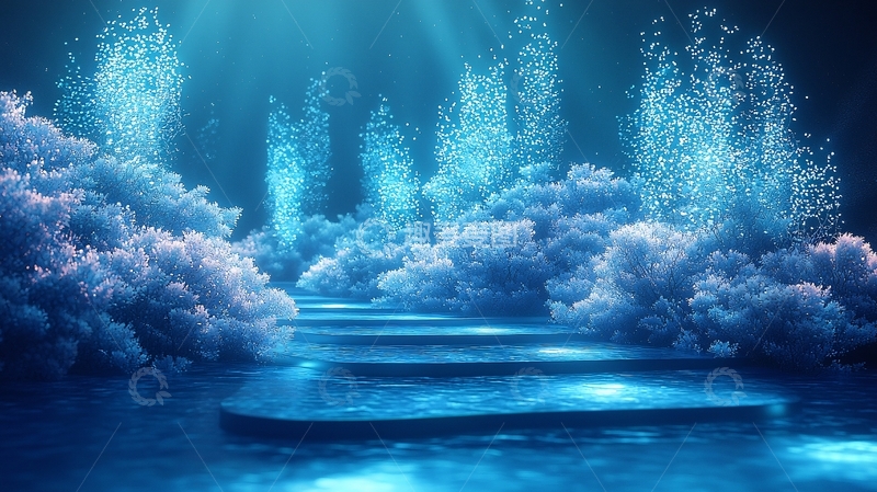 高清大图下载【趣麦麦图】梦幻蓝色光影阶梯