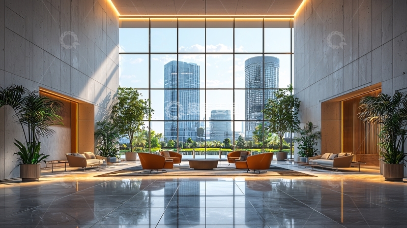 高清大图下载【趣麦麦图】现代化大堂落地窗景观