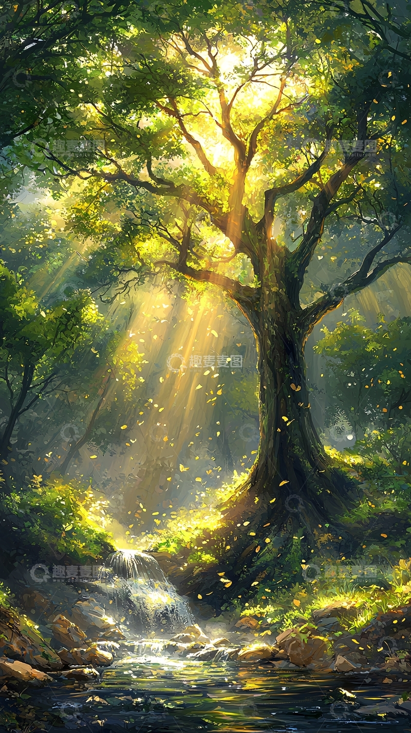 高清大图下载【趣麦麦图】森林阳光小溪树木唯美