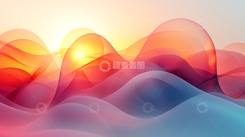 高清大图下载【趣麦麦图】抽象水彩日出山峦