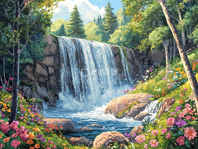 高清大图下载【趣麦麦图】森林瀑布