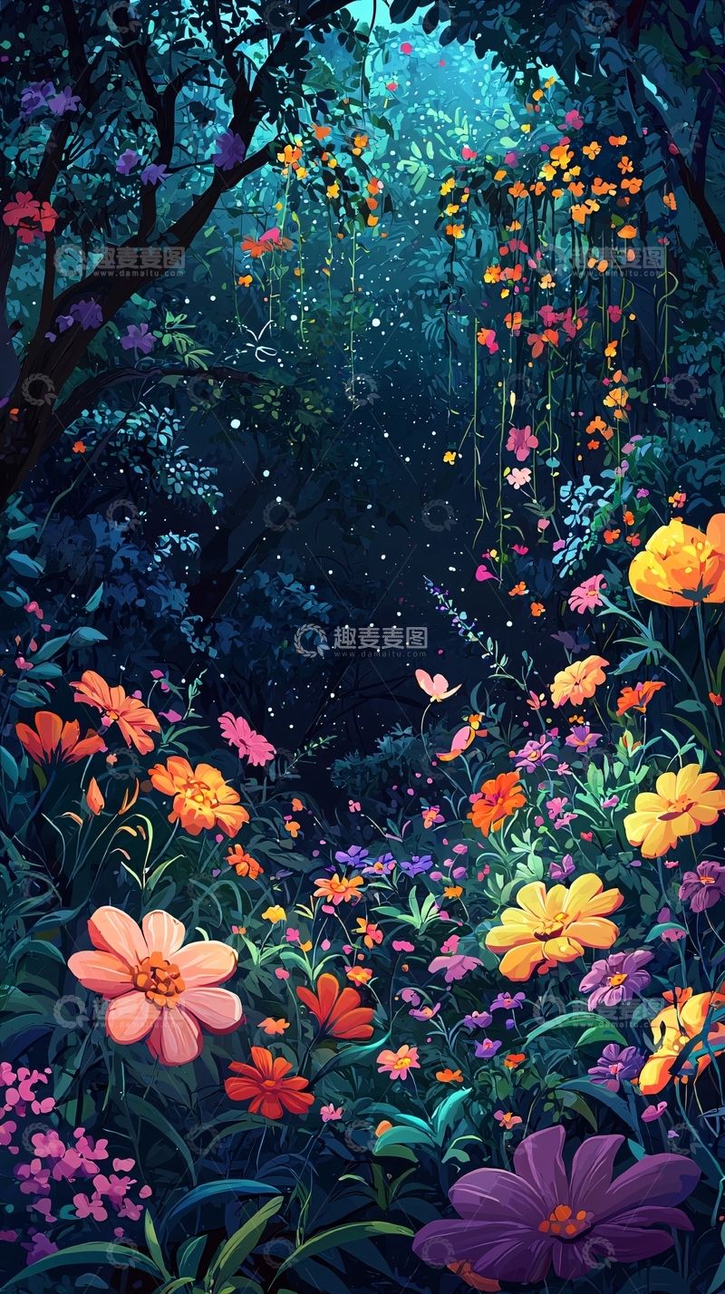 高清大图下载【趣麦麦图】繁花似锦的梦幻森林