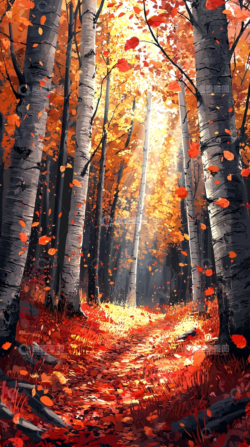 高清大图下载【趣麦麦图】秋日森林落叶美景