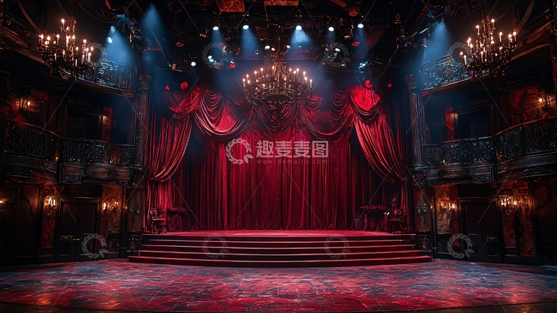 高清大图下载【趣麦麦图】华丽的红色舞台剧场布景