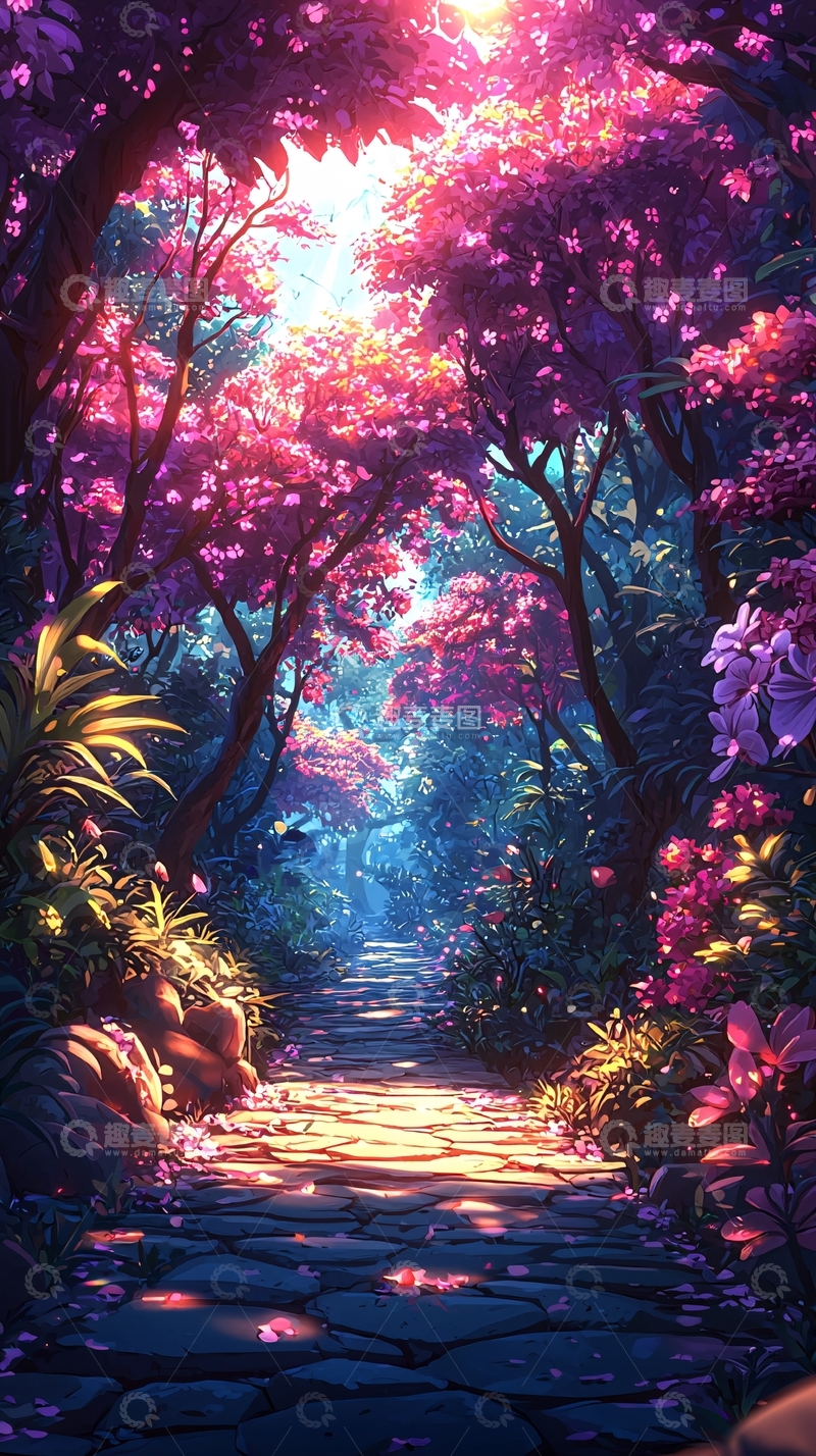 高清大图下载【趣麦麦图】鲜花盛开的梦幻小路