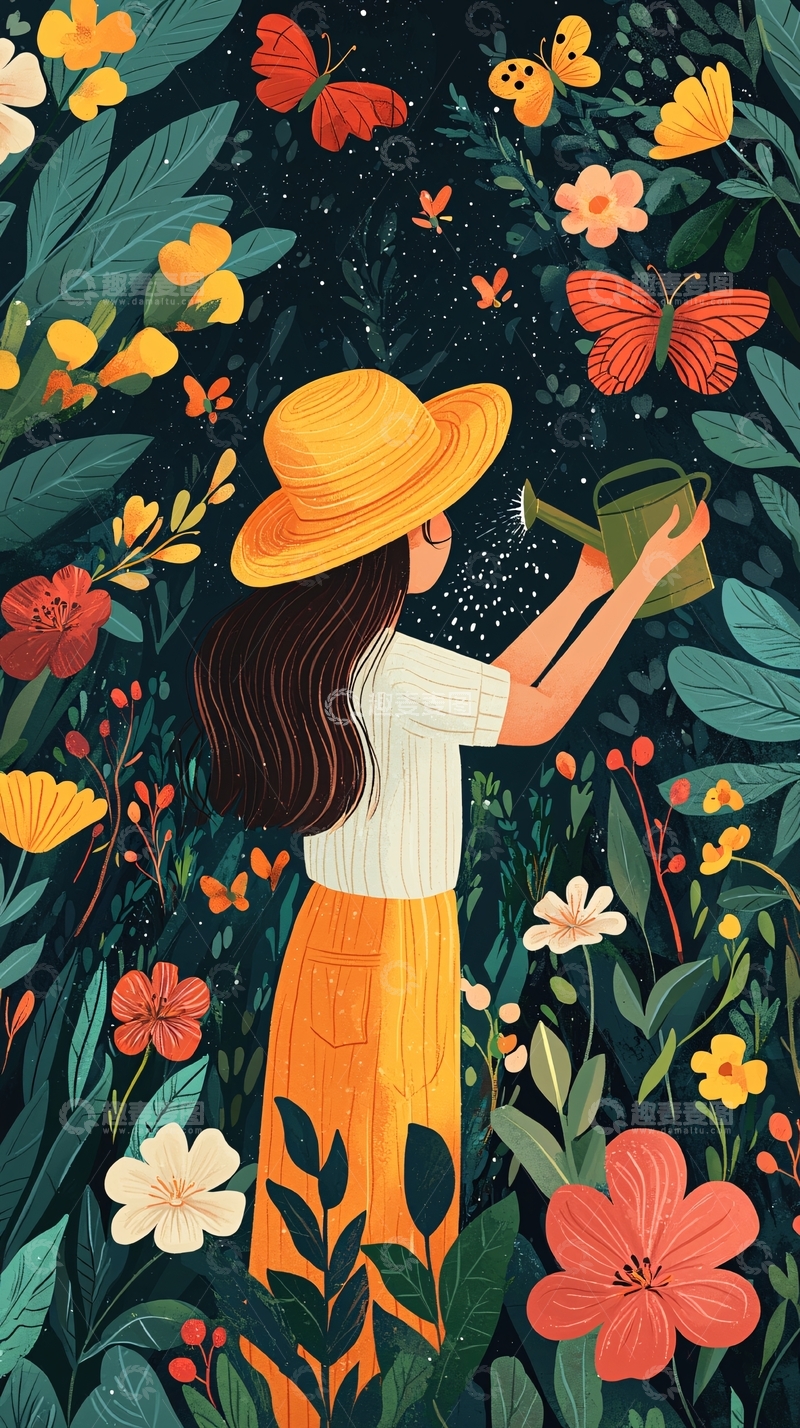 高清大图下载【趣麦麦图】女孩浇花