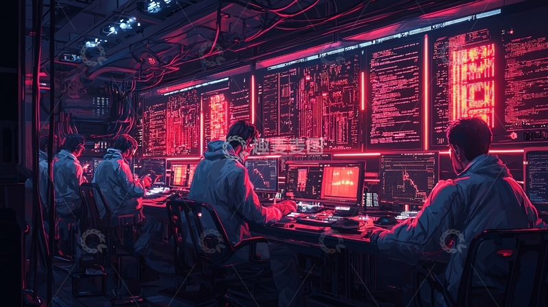 高清大图下载【趣麦麦图】黑客团队深夜工作
