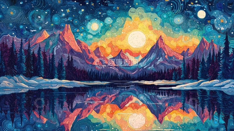 高清大图下载【趣麦麦图】星空下的山水倒影