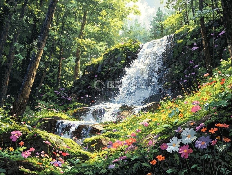 高清大图下载【趣麦麦图】森林瀑布