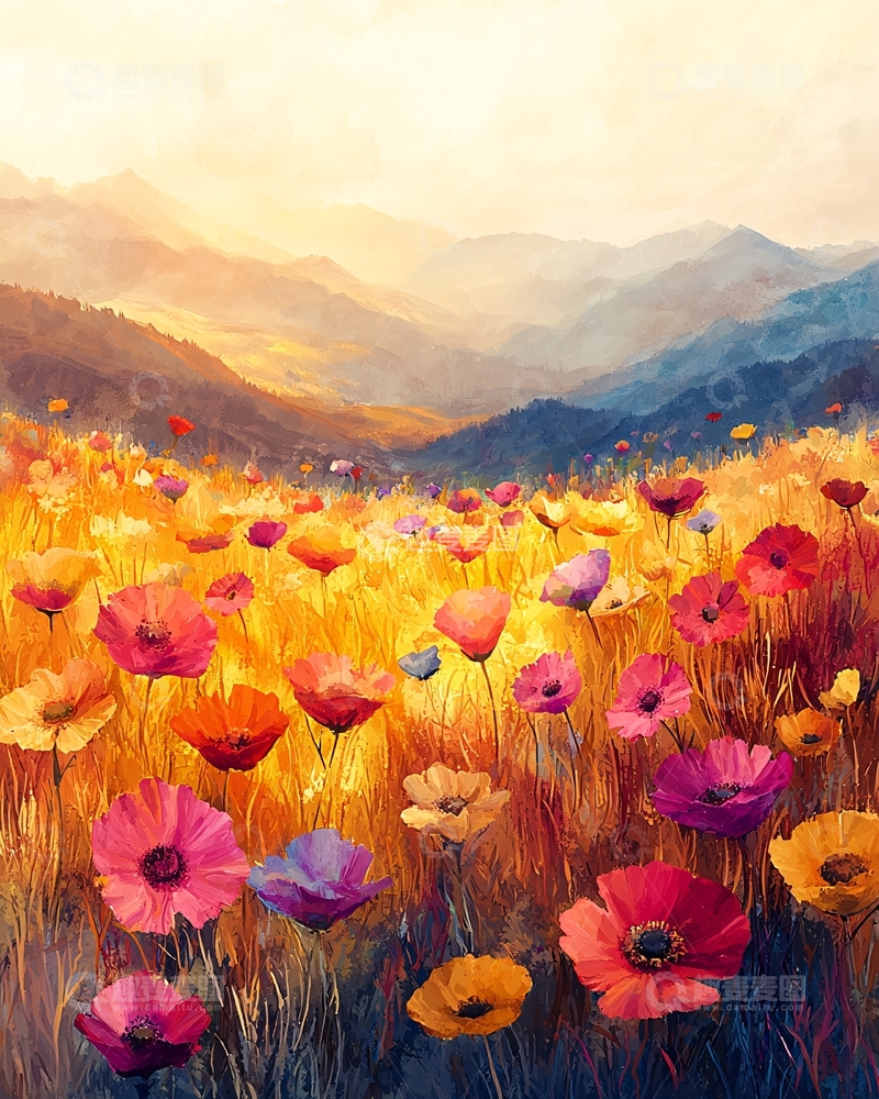 高清大图下载【趣麦麦图】油画风格彩色花田