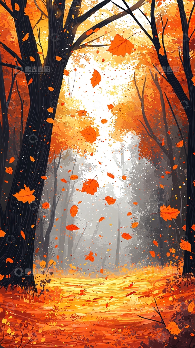 高清大图下载【趣麦麦图】秋日落叶飞舞的唯美景色