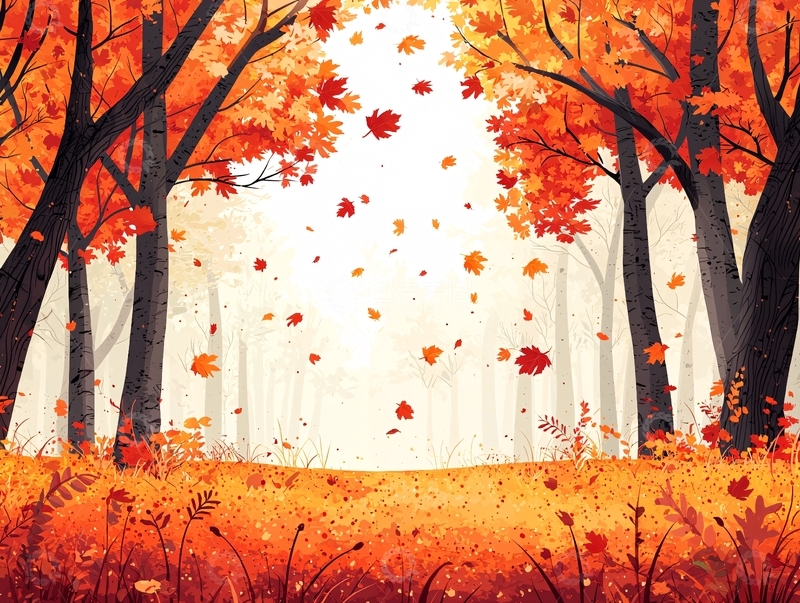 高清大图下载【趣麦麦图】落叶纷飞的秋季森林