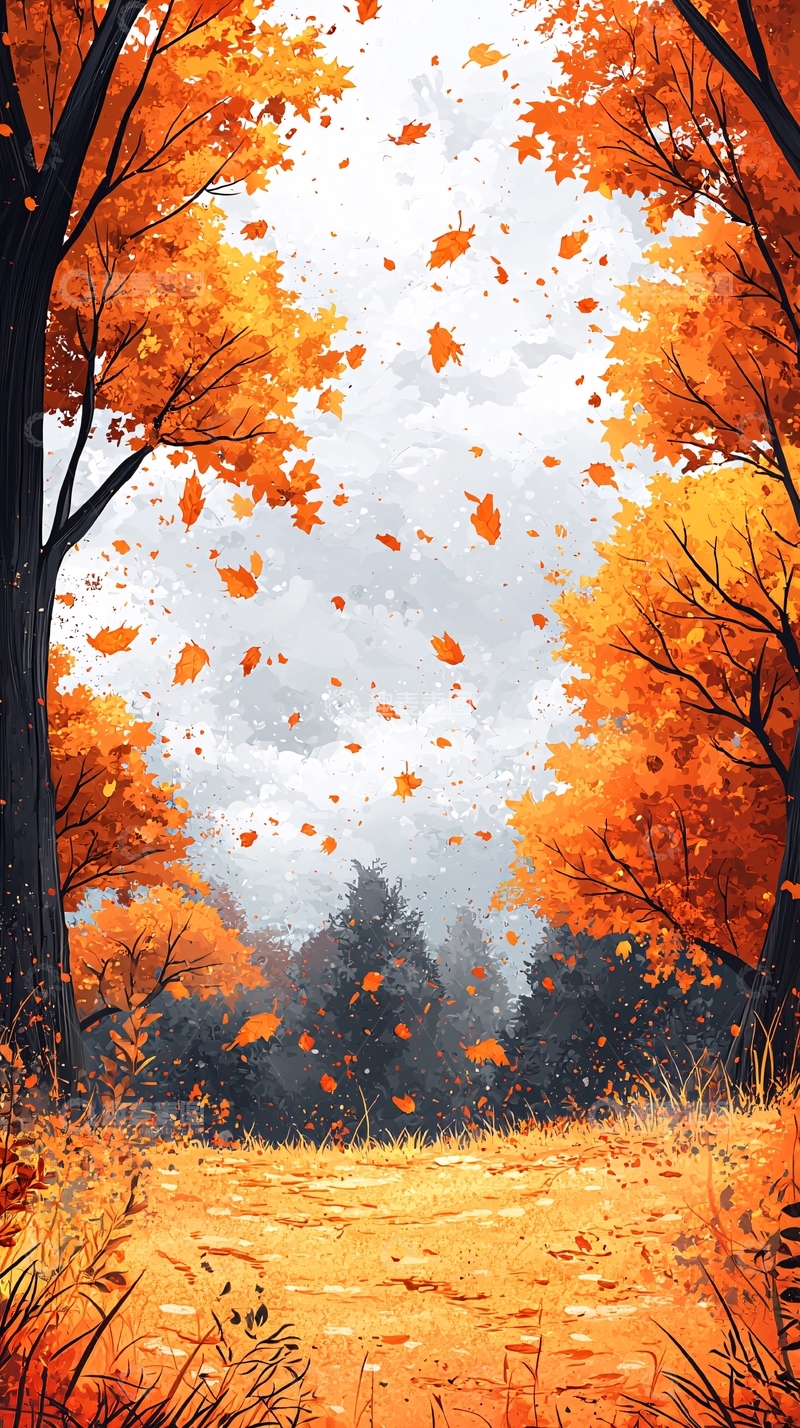高清大图下载【趣麦麦图】秋日落叶缤纷的唯美森林