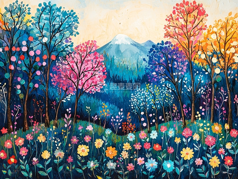 高清大图下载【趣麦麦图】彩色树木花卉山峰