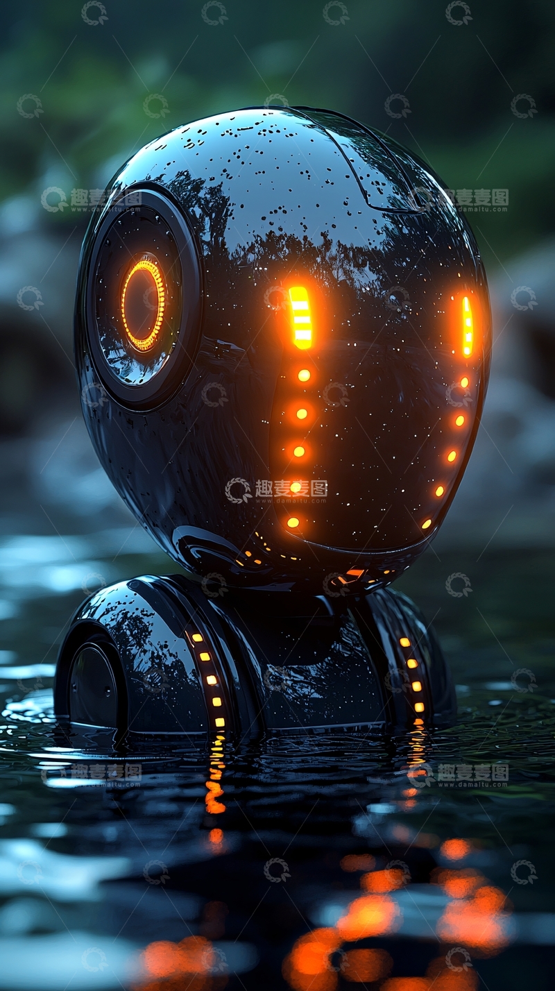 高清大图下载【趣麦麦图】黑科技机器人水边