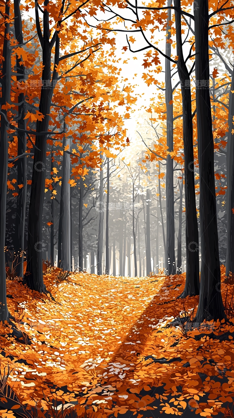 高清大图下载【趣麦麦图】秋日森林落叶小路