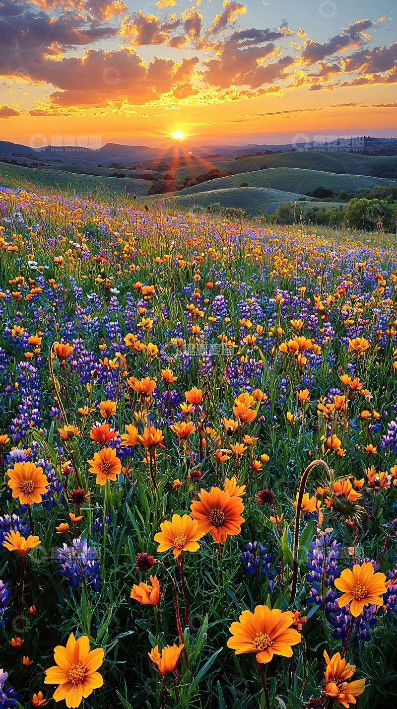 高清大图下载【趣麦麦图】日落花海