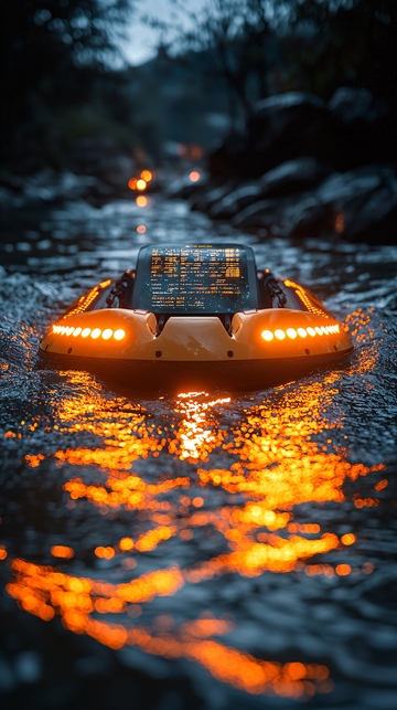 无人船在夜间河流航行