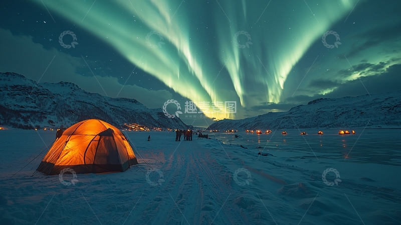 高清大图下载【趣麦麦图】极光下帐篷夜景
