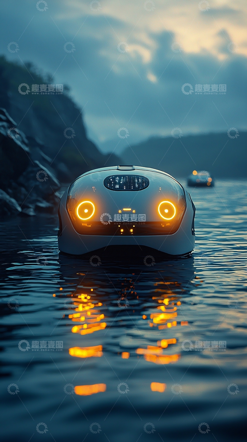 高清大图下载【趣麦麦图】科幻概念车水上漂浮