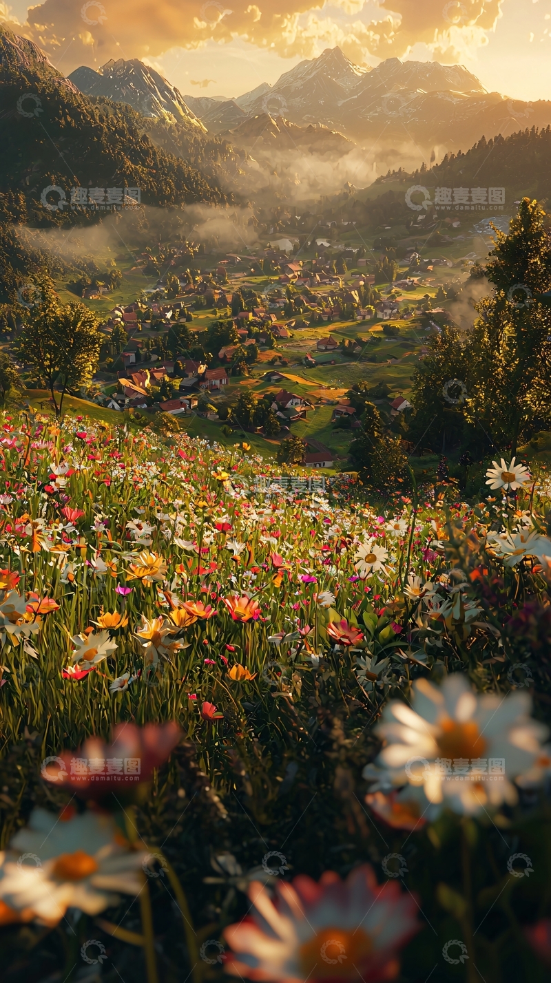 高清大图下载【趣麦麦图】山谷里的鲜花小镇