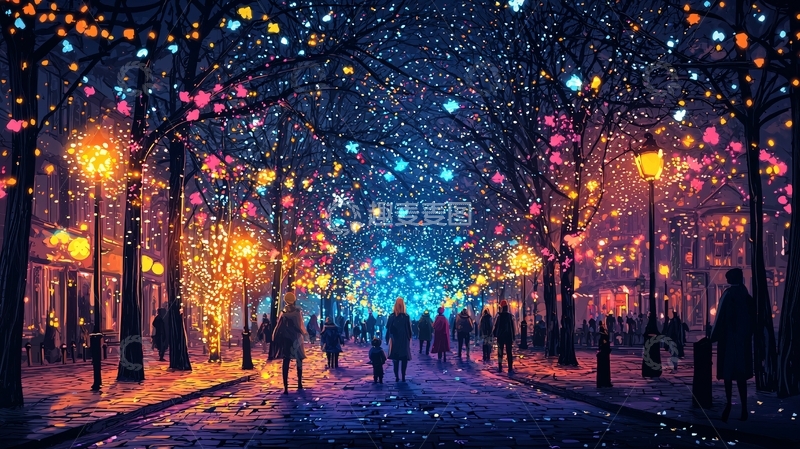 高清大图下载【趣麦麦图】梦幻冬夜街景