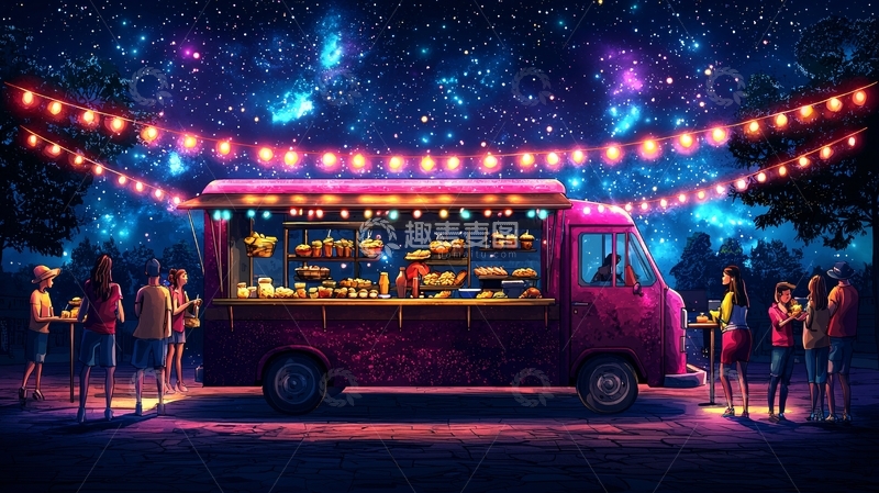 高清大图下载【趣麦麦图】星空下美食餐车