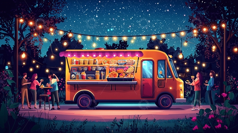 高清大图下载【趣麦麦图】夜间美食卡车派对