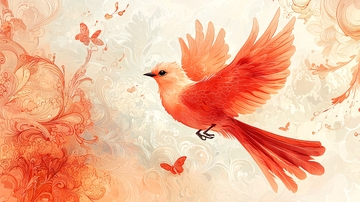 橘色飞鸟水彩画