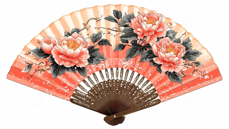 高清大图下载【趣麦麦图】粉色牡丹花扇子