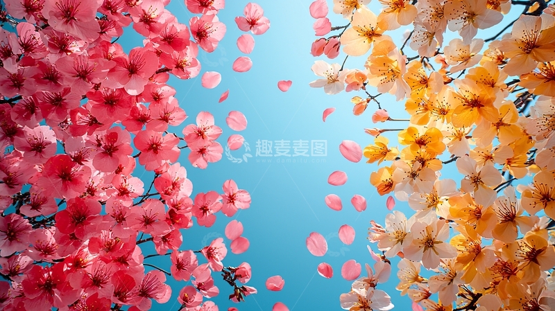 高清大图下载【趣麦麦图】粉色橙色樱花飞舞