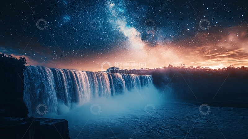 高清大图下载【趣麦麦图】星空下的瀑布