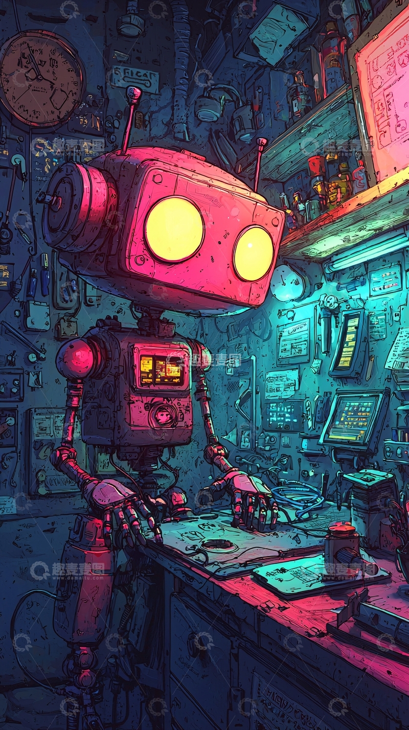 高清大图下载【趣麦麦图】复古机器人
