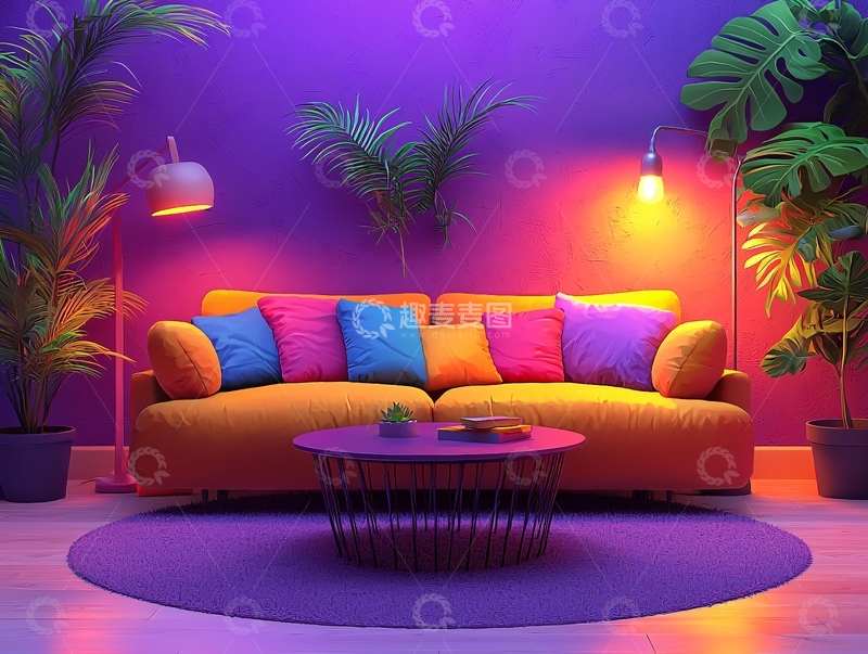 高清大图下载【趣麦麦图】紫色背景客厅
