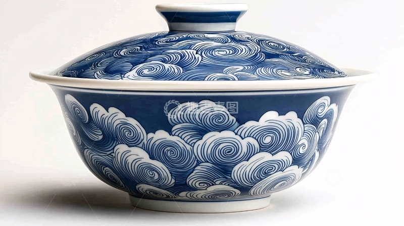 高清大图下载【趣麦麦图】青花瓷碗盖碗