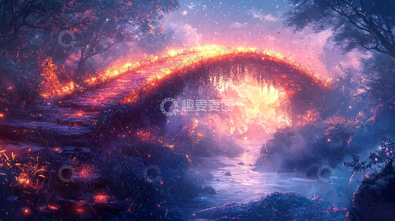 高清大图下载【趣麦麦图】梦幻火焰桥