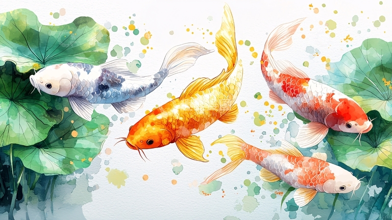 高清大图下载【趣麦麦图】水墨风锦鲤与荷叶