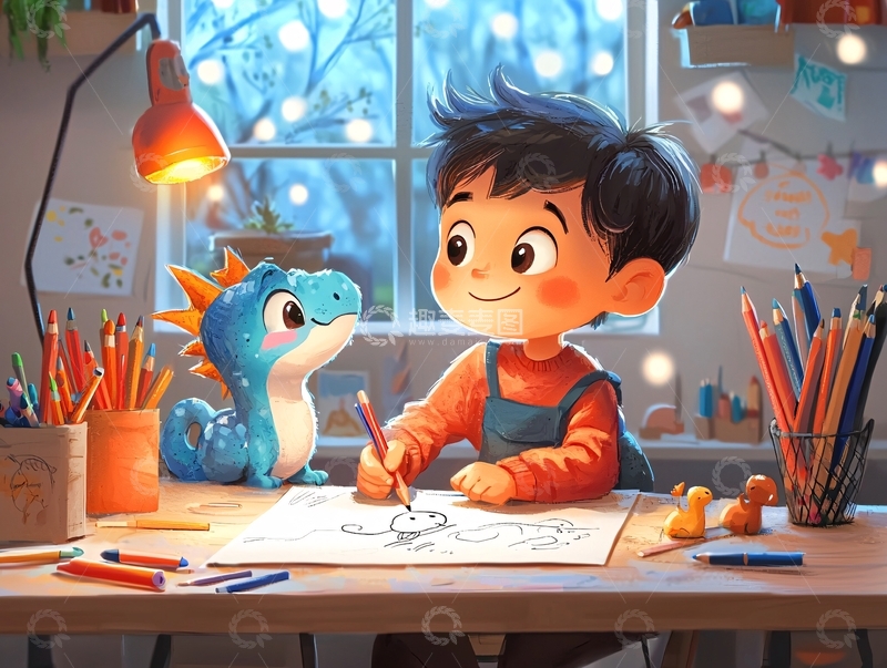 高清大图下载【趣麦麦图】男孩画画