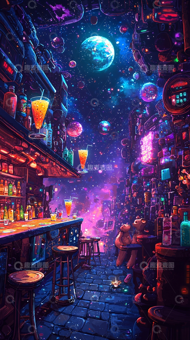 高清大图下载【趣麦麦图】星空下的酒吧