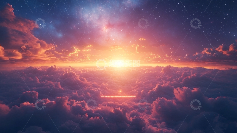 高清大图下载【趣麦麦图】梦幻般日出云海星空