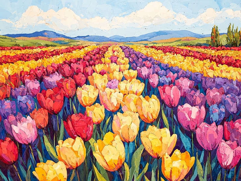 高清大图下载【趣麦麦图】郁金香花田绘画