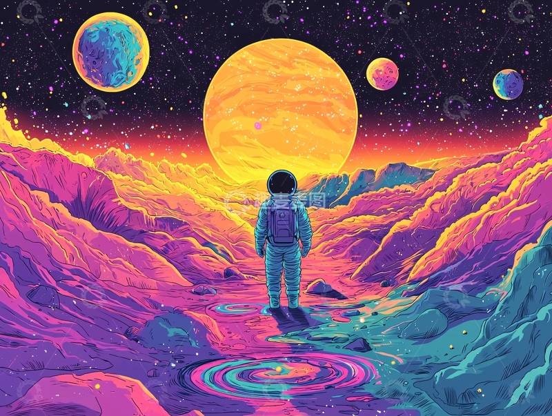 高清大图下载【趣麦麦图】宇航员太空星球风景